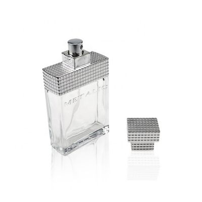 Luxury Sliver Cap Square 50ml Clear Spray Glass Perfume Bottle 