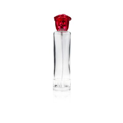 100ml Clear Glass Bottle Red Flower Perfume Bottle with Sprayer 