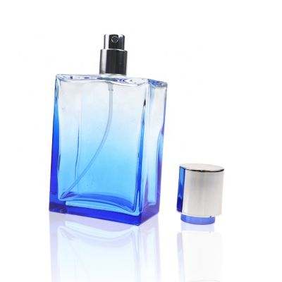100 ml Wholesale Empty Luxury Fragrance Square Tradition Personalized Blue Perfume Spray Glass Bottle 
