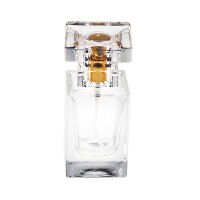 High Quality 30ml Rectangle Empty Clear Perfume Glass Bottle With Square Crystal Cap 