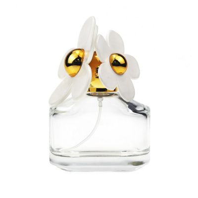 50ml Oblique Shoulder Shaped Glass Spray Perfume Bottles with flower lid 