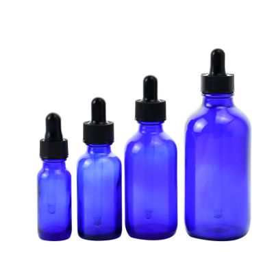 Boston round blue liquid medicine glass dropper bottle 