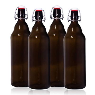 Wholesale 1Liter 1000ml swing top cheap empty amber glass beer bottle 