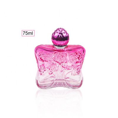 Cute Design 75ml Butterfly Shaped Pink Color Perfume Glass Bottle With Pump Sprayer ABC Cap For Children Woman