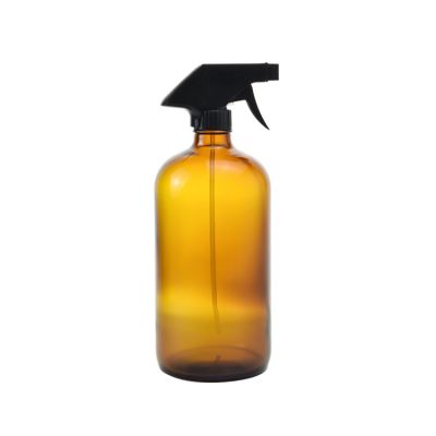 32oz amber boston round trigger spray glass bottles with mist sprayer 