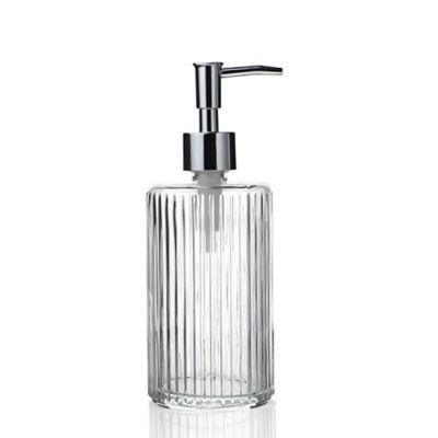 Fluted Glass Soap Dispenser with Soap Pump for The Kitchen and Bathroom Great for Lotions and Liquid Hand Soaps 