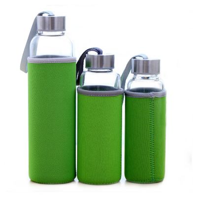 High quality Unbreakable 550ml borosilicate glass water bottle with Sleeve