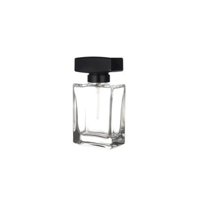 Transparent 50ml square perfume bottle with black cap 