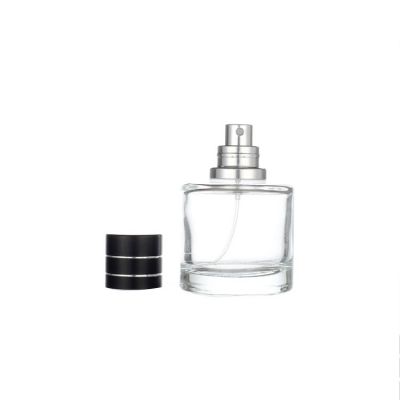 50ml round cylinder transparent spray glass perfume bottle with aluminum pump for women 
