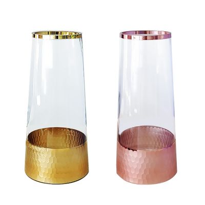 Wholesale 24K Real Gold Cone Flower Glass Gold Vase For Wedding Centerpiece 