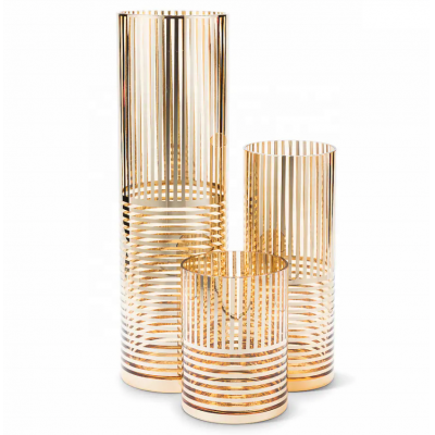 wholesale hand blown gold striped cylinder Glass Vase wedding centerpiece for Wedding decoration event party decoration 