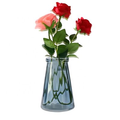Custom Home Blue Decoration Cone Shape Elegant Glass Rose Vase