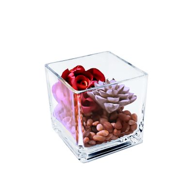 Wholesale Clear Square Glass Cube flower Vase 