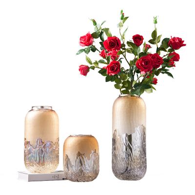 Modern High Quality Color Engraved Glass Vase Living Room Model Home Office Soft Desktop Flower Arrangement Decoration 