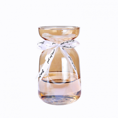 Wholesale small round popular vintage style amber colored glass vase flower vases for home decor