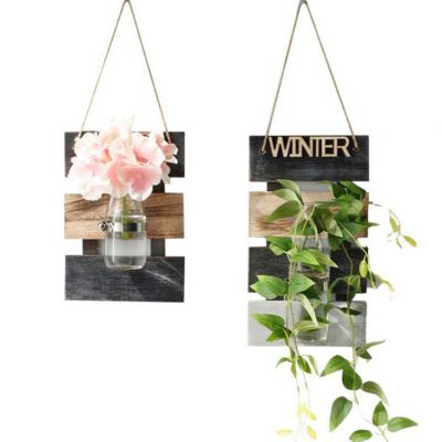 Restaurant Decoration Glass Nordic Flower Vases For Home Decor with Free Hanging Wood