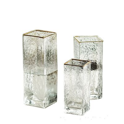 European Creative Gold Square Cylinder Glass Vase Flower Transparent Hydroponic Straight Vase Home Decoration 