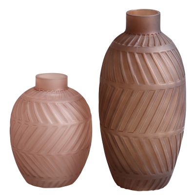Leaf Pattern Small Mouth Fat Belly Frosted Brown Glass Vase Home Decoration Decorative Vases With Flowers Modern Home Decor 