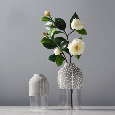 Nordic Creative Glass Vase Living Room Dining Table Flower Arrangement Dried Flower Cement Flower Ornament Decoration 