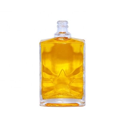 500ml high quality clear embossed flat rectangle glass liquor bottles for vodka GIN