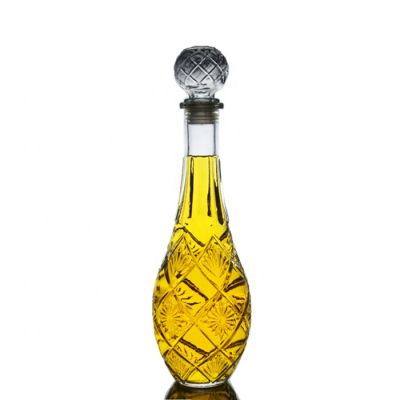 800ml Crystal embossed custom logo brandy spirits liquor vodka whisky glass bottle 