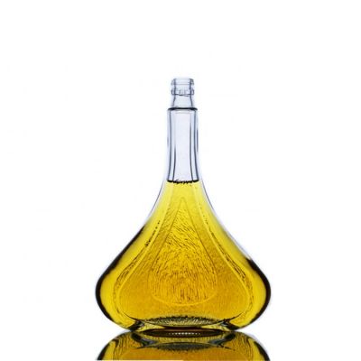 custom elegant embossed glass whiskey bottles big body long neck flat wine bottle whiskey bottles 500ml glass bottle for whiskey 