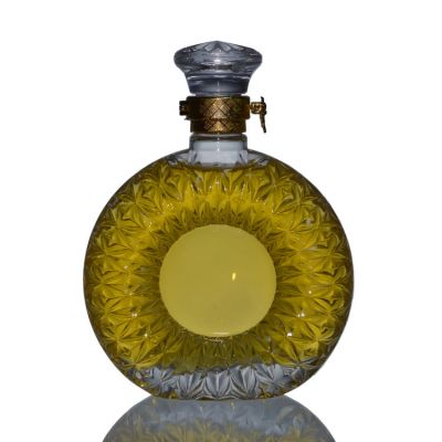 High quality round 500ml glass bottle for whiskey/cognac/liqour with cork 