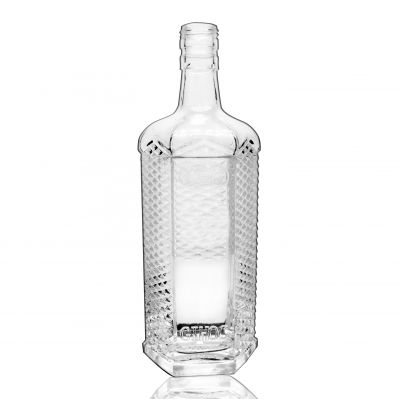 Liquor square bottle for wine Empty glass liquor bottle 700ml carving patterns