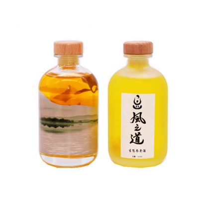 500ML empty clear beverage glass bottle with wood cap
