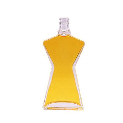 custom 250ml flat man shape clear glass liquor wine bottle