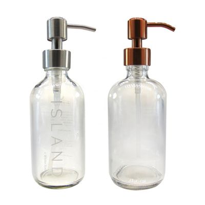 240ml 250ml clear liquid soap glass spray bottle With Stainless Steel Pump 