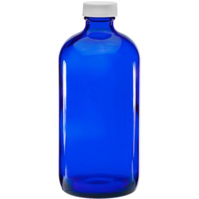 Stocked 16oz 8oz Blue Coffee Lotion Boston Round Glass Bottle Wholesale