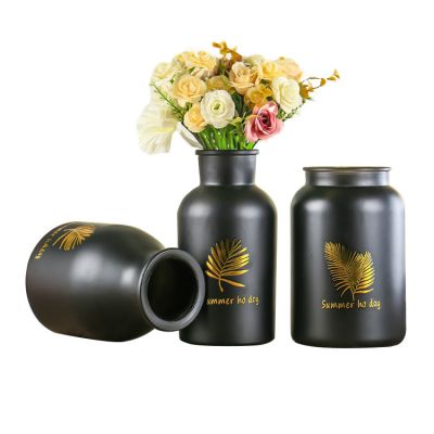 Wholesale Black Cylinder Glass Vase Beautiful Decoration Glass Flower Vase Jardiniere for Home Office Decoration 