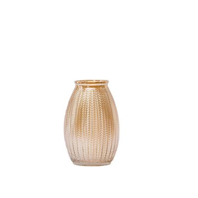 wholesale hand blowing round mouth colored glass vase leaves pattern glass flower vase for wedding home decor