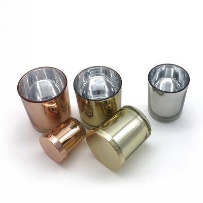 Empty Round Customized Rose Gold Glass Candle Jar Glass Christmas Candle Jars with Lid for Home Decor 