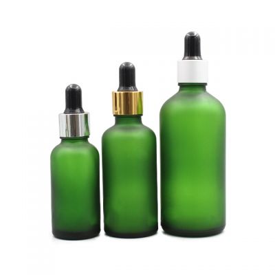 Quick shipping 5ml/10ml /15ml/ 20ml / 30ml / 50ml/100ml Frosted Green Glass Boston Round Dropper Glass Bottle