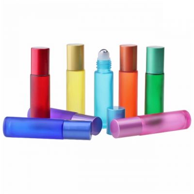Wholesale Custom 10ml Colorful Frosted Essential Oil Roller Bottles Perfume Glass Roll On Bottle 