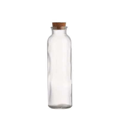 500ml Custom Design Shape Empty Round Clear Juice Beverage Fruit Milk Water Glass Bottle with Cork Stopper 