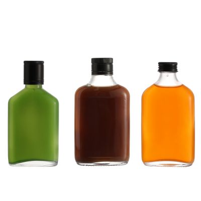 Flat Glass Beverage Bottle juice Bottle with Screw Lids 