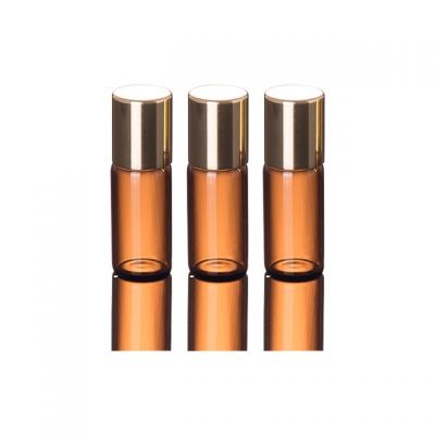 In stock Brown 3ML Mini Glass Essential Oil Stainless Steel Roller Balls Bottle 
