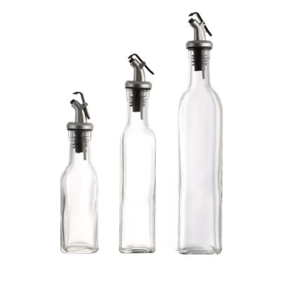 Wholesale 150ml 250ml 500ml clear square shape pourer olive oil empty vinegar glass bottle for oil 
