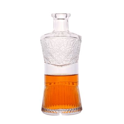 Wholesale fancy empty clear custom designed logo whisky rum liquor glass bottle for distillery