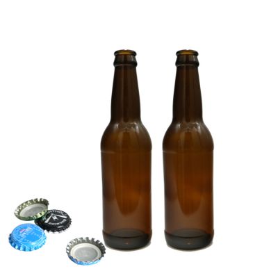 Empty 330ml dark green/amber beverage glass drinking beer bottle 