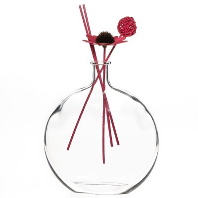 Wholesale 540ml Flat Round Glass Bottle Aroma Reed Diffuser With Cork