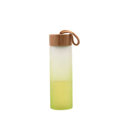 Colored Frosted Spray Glass Water Bottle With Bamboo Lid 
