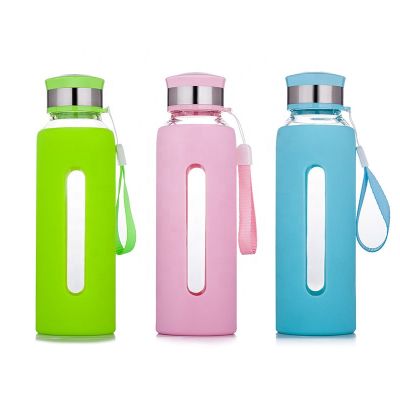 350ML 550ML portable sports glass water bottle with silicone sleeve 