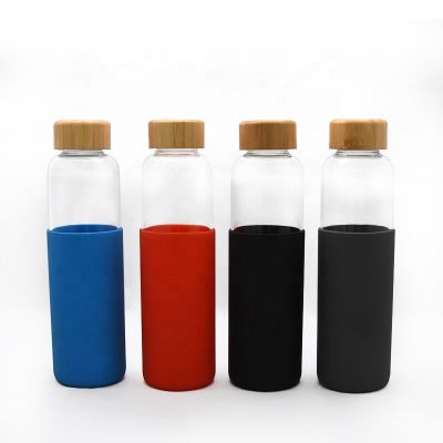 Wholesale drink glass water bottle borosilicate glass water bottle with bamboo lids 