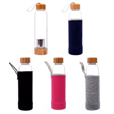 500ml BPA free glass water bottle with bamboo lid portable tea infuser travel water cup water bottle with filter 