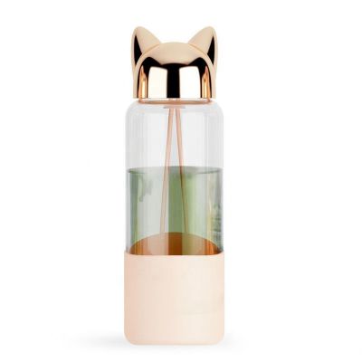 Wholesale borosilicate glass water bottle with fox shaped cap