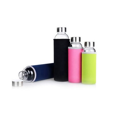 colour 500 ml insulated custom portable borosilicate drinking glass water bottle with neoprene sleeve 